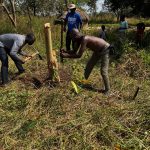 Lukome village - no access road, drilling a well.