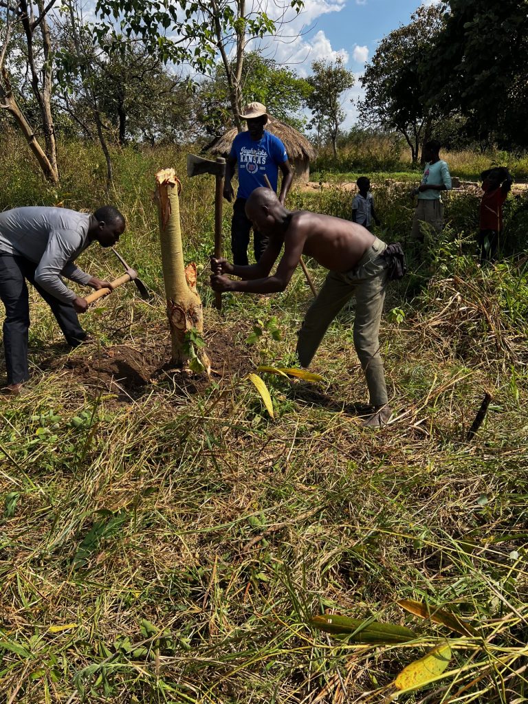 Lukome village - no access road, drilling a well.
